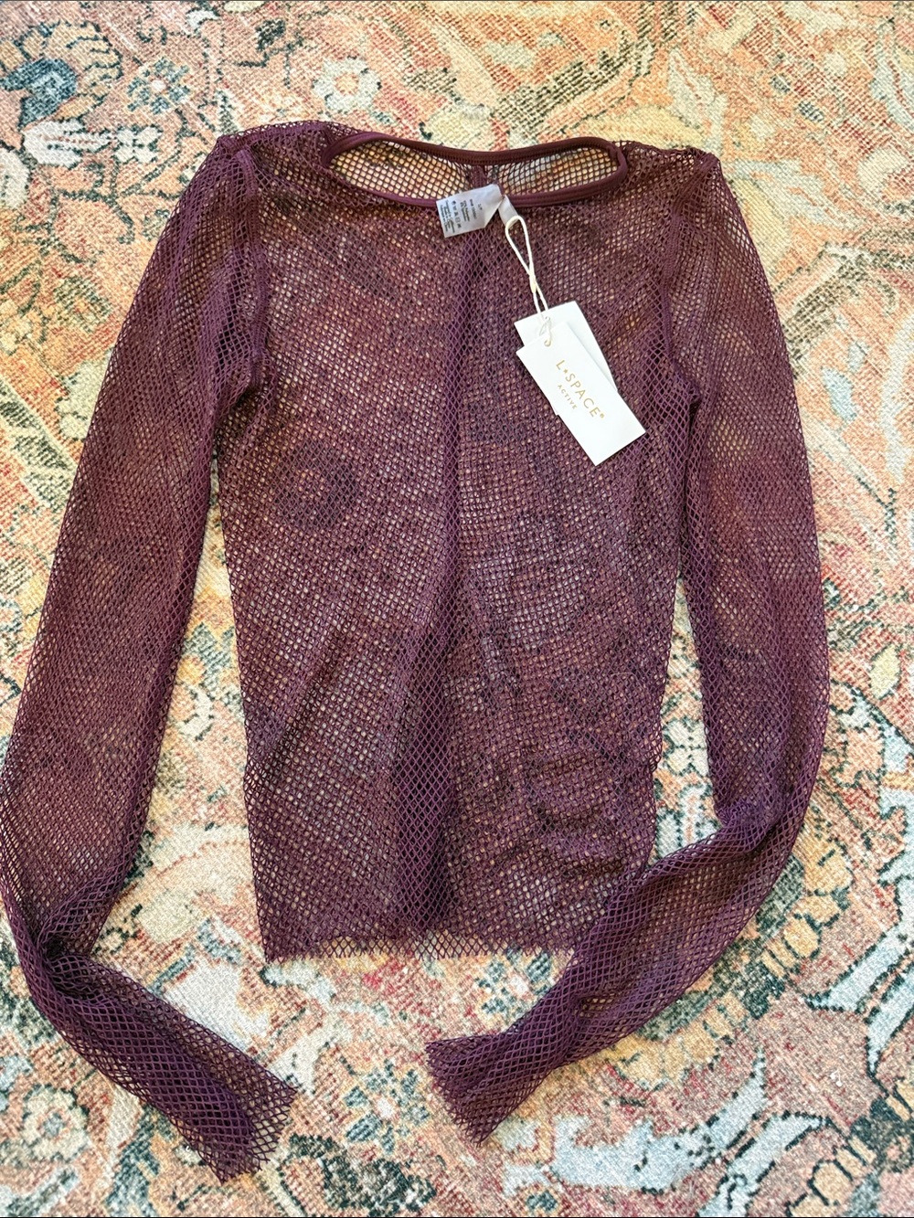 l*space Plum Mesh Long-Sleeve Top NWT